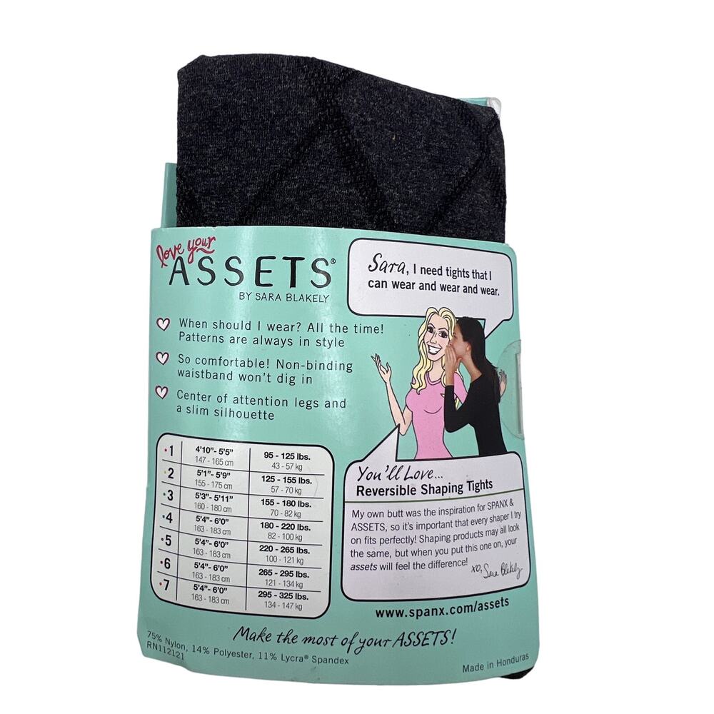 Love Your Assets Sara Blakely Flipside Diamond Shaping Tights Black 1105 Size 5 - Picture 3 of 5